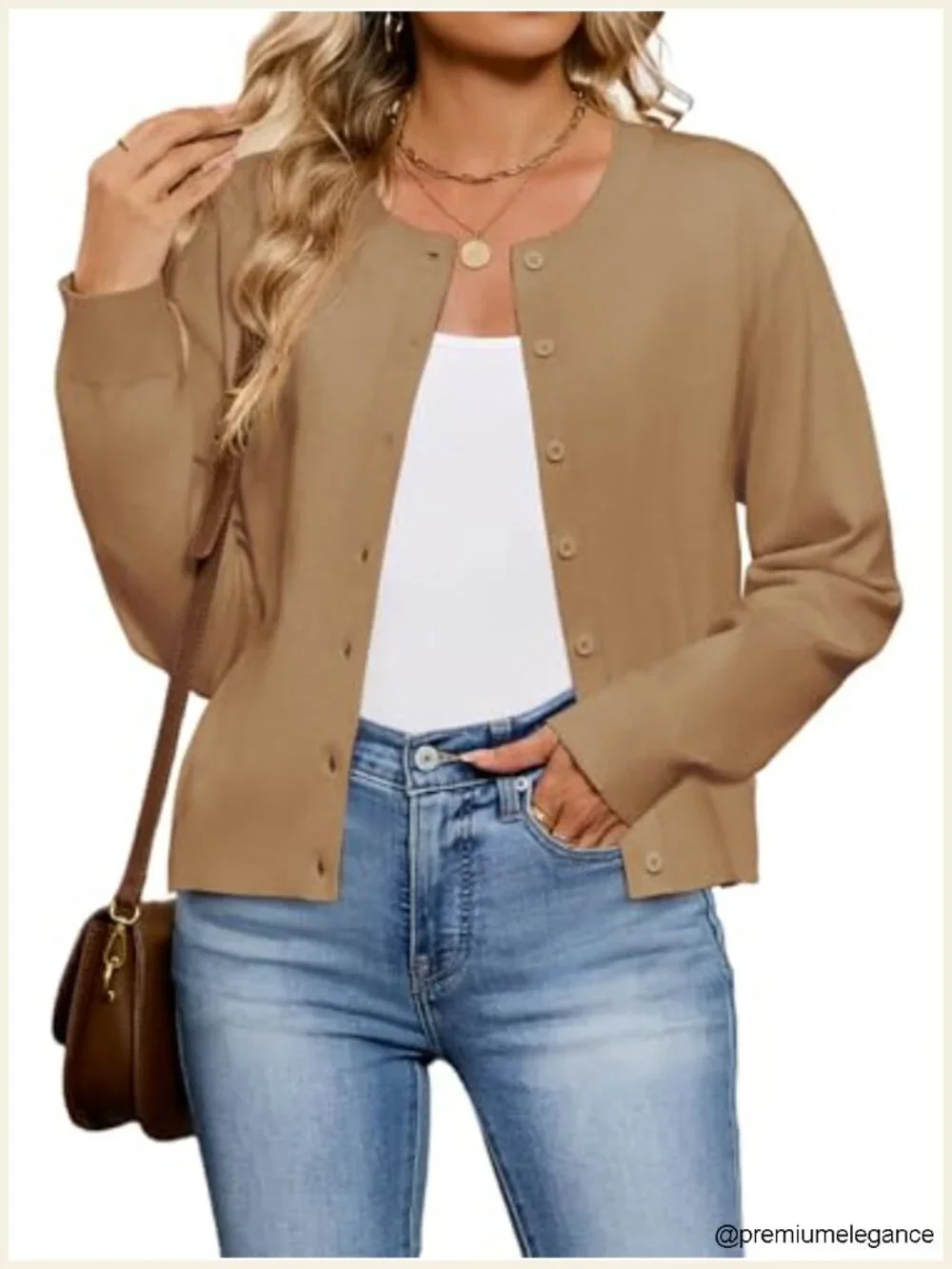 Lightweight Crew Neck Button Down Long Sleeve Cardigan Sweater